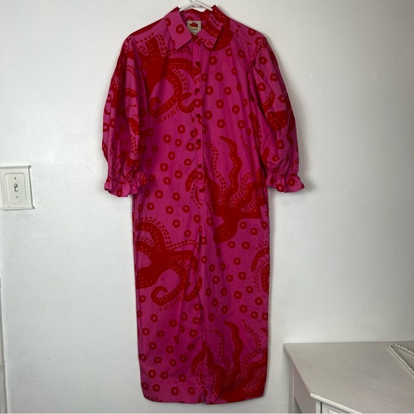 FARM RIO Octocool Octopus Print Puff Sleeve Romper Jumpsuit No Belt Sz XS Pink - Picture 2 of 6